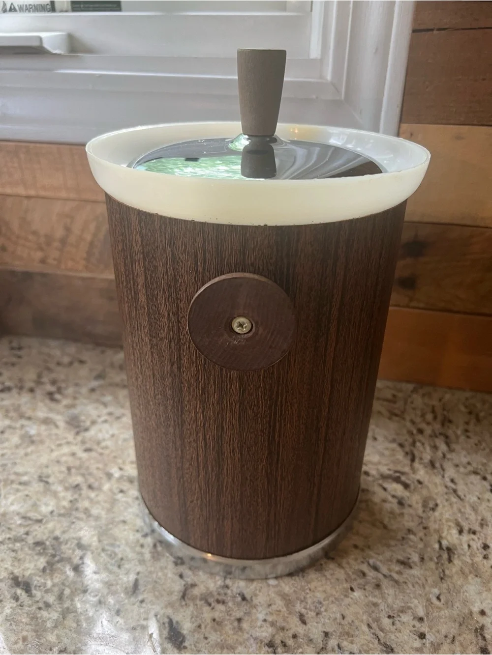 Mid-Century Style Faux Woodgrain Ice Bucket with White Trim - Slim Size